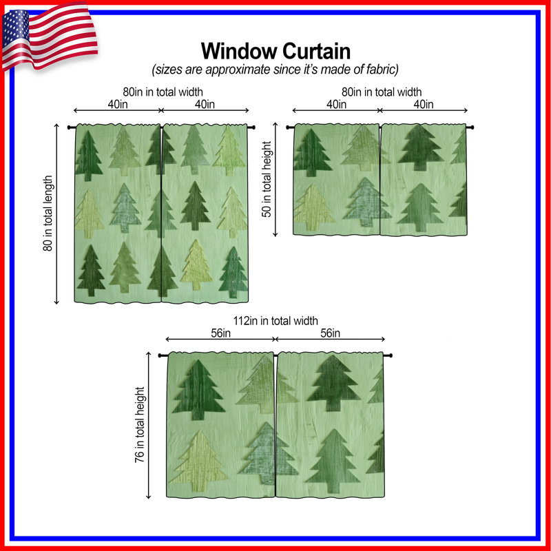 Rideaux de fenêtre Green Tree Silhouettes, 20 po x 60 po - 2 panneaux, Obscurcissement de chambre