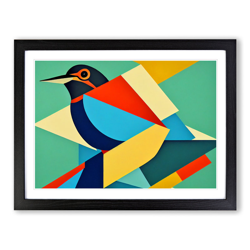 Kingfisher Bird Abstract Vol.4 - Single Picture Frame Print, 46cm H x 64cm W x 2cm D, Black