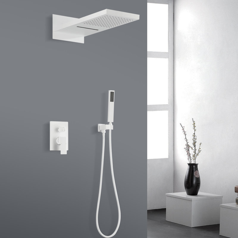 Système de douche à pluie, systèmes de douche muraux avec douche à pluie et douchette à main, Blanc