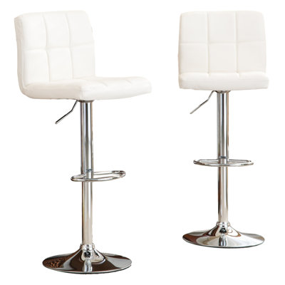 Tabouret de bar pivotant réglable en similicuir hydraulique, ensemble de 2, blanc
