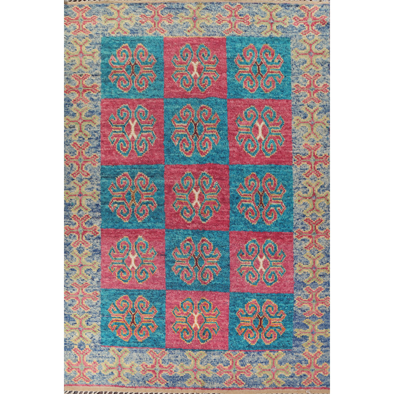 Tapis marocain en laine noué à la main de conception unique 8 pi 11 po x 12 pi 10 po multicolore