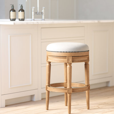 31 - Inch Backless Swivel Bar Stool With Adjustable Height, 360 Degree Function, Nailhead Trim And Decor, Metal Footrest Plate For Durability, Plastic Glides Floor Protection, Suitable Kitchen Island