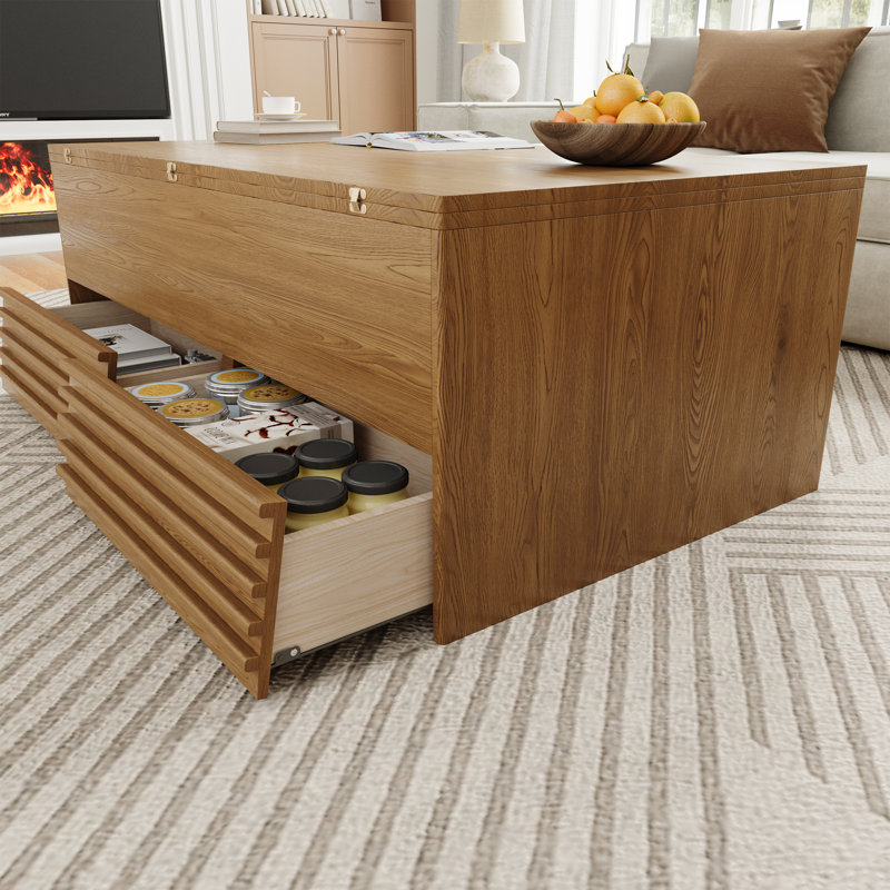 48.82'' Lifting Top Rectangular Fluted Coffee Table