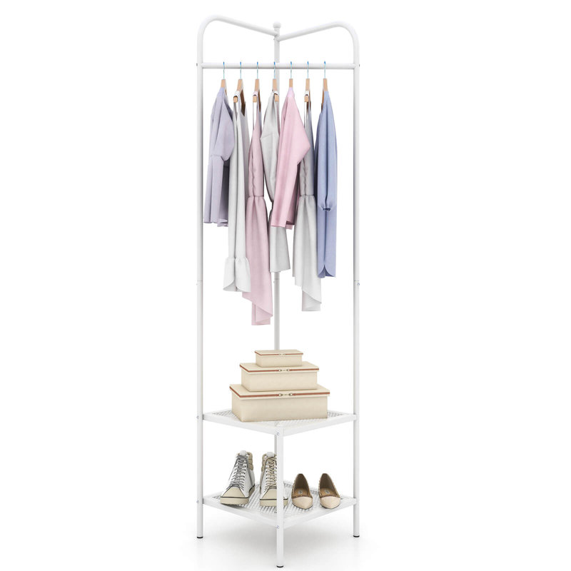 Ebern Designs Corner Coat Rack With Shelves Freestanding Hall Tree With Top Hanger White, White