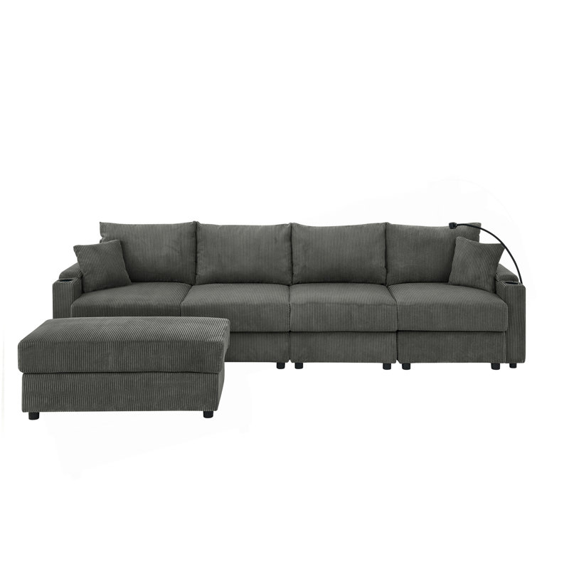 Canapé modulaire avec repose-pieds Jude, 34" H x 132" W x 35.4" D, Gris