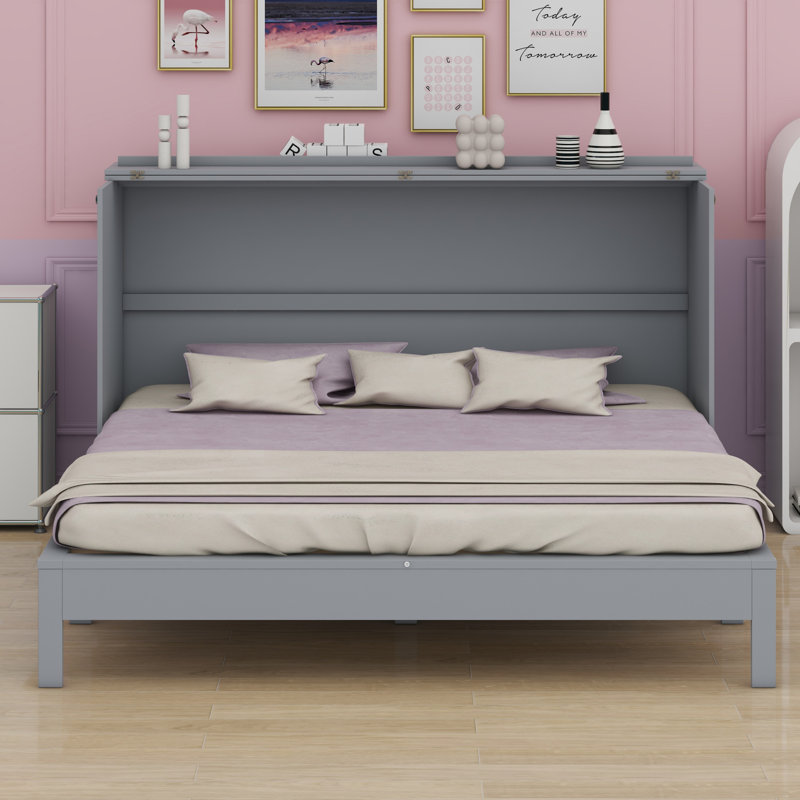 Lit escamotable avec grands tiroirs Murphy, Double , Gris