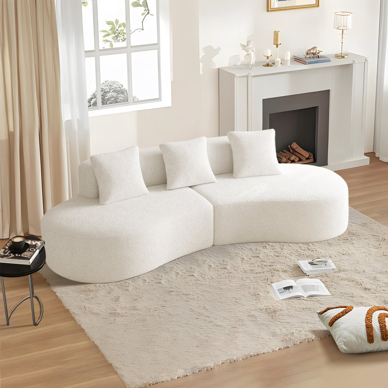 Boneless Curved Sectional Sofa with pillows, White