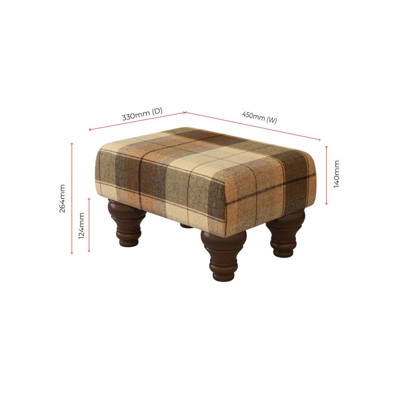 Tartan Material Large Footstools Wood Turned Leg - Tartan - Seaglass Green, Mahogany
