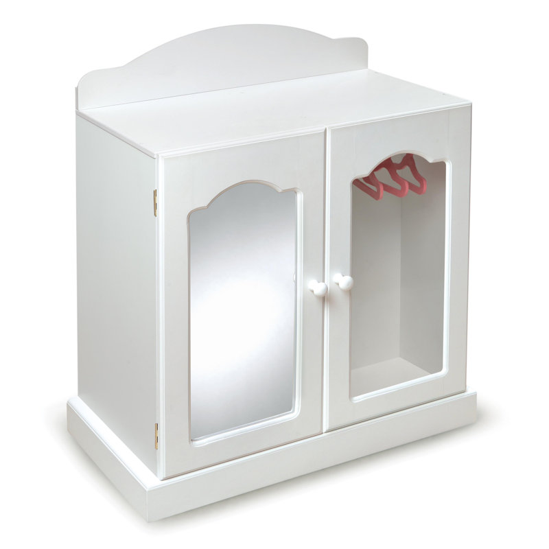 Mirrored Doll Armoire with 3 Baskets and 3 Hangers