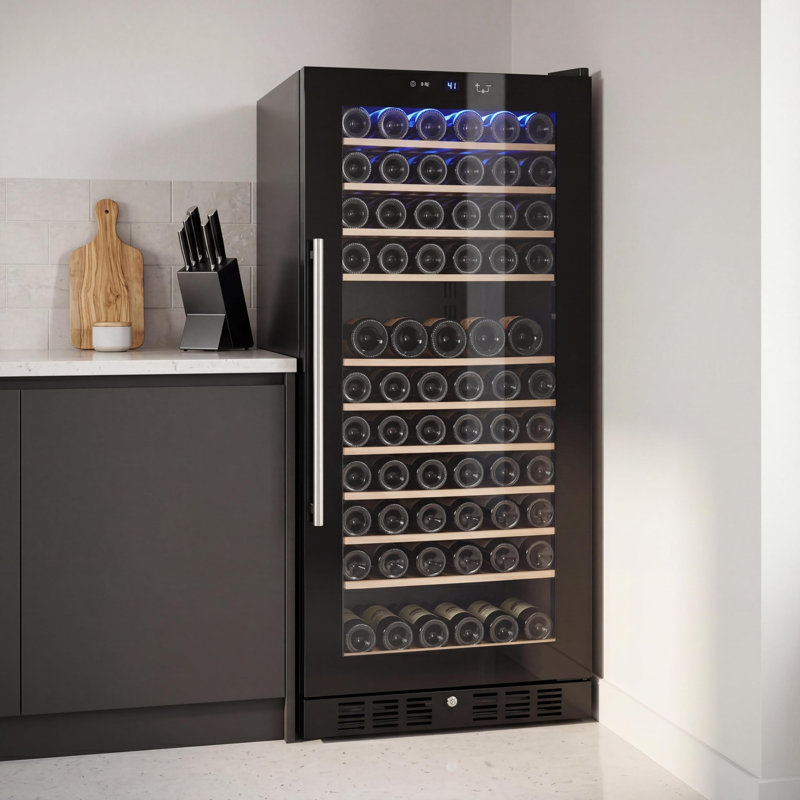 Réfrigérateur à vin 133 bouteilles à zone unique, réfrigérateur à boissons encastré et autoportant, double porte vitrée avec compresseur à DEL et commande tactile verrouillable pour la cuisine dans un bar