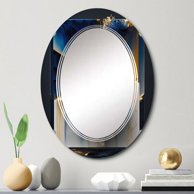 Abstract Geode Gold And Blue Marble Shape II - Modern Geometric Wall Mirror