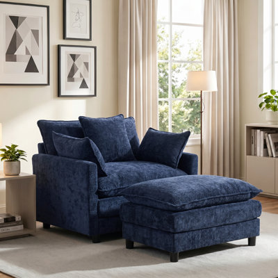 Fauteuil d'appoint rembourré en chenille de 39,4 po, fauteuil de lecture pour chambre à coucher, fauteuil club 39,4 po