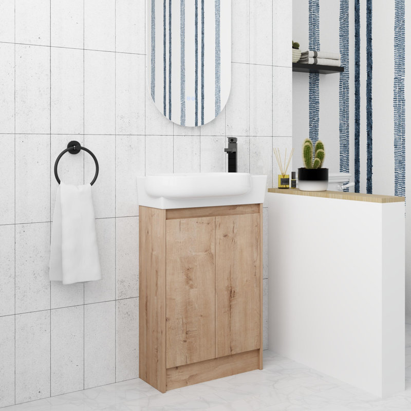 Meuble-lavabo autoportant de 23 po avec porte à fermeture en douceur, Brun
