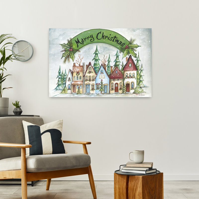 Village de Noël abstrait, pin, art contemporain, architecture hivernale, H 24 po x l 36 po