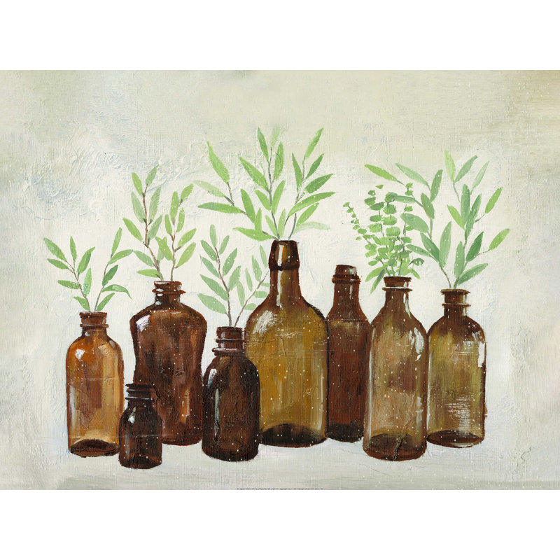 Vases d'ambre avec verdure - peinture sur toile tendue, H 36 po x l 48 po