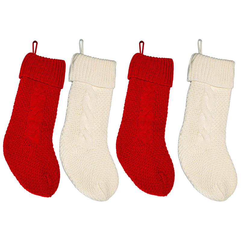 Bas de Noël 20 po en tricot torsadé rouge et crème