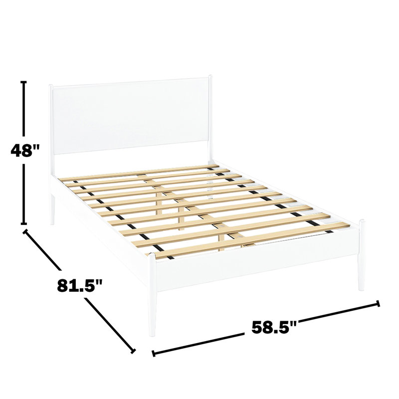White Mid - Century Full Size Platform Bed, Solid And Engineered Wood, Round Tapered Legs, Slat Kit, No Box Spring For Bedroom Design Modern Wood Assembly, Setup