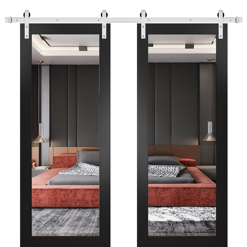 Portes de grange en verre à miroir Lucia, 79,5 po x 17 po