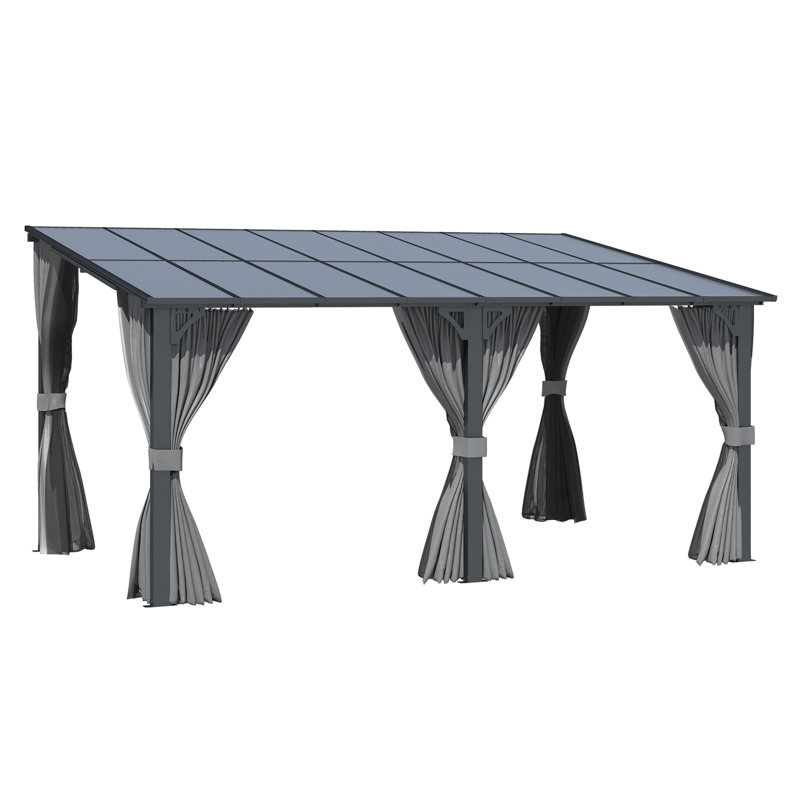 Lean-To Wall-Mounted Pergolas With Curtains And Netting, 96" H x 192" W x 120" D