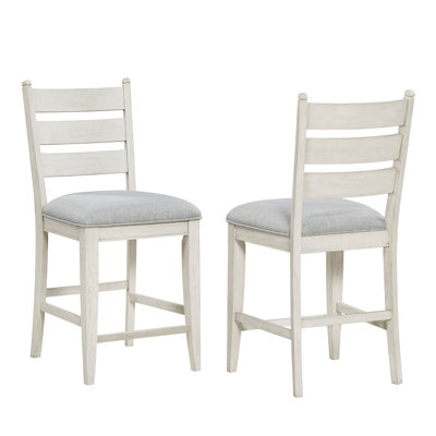 De 2 chaises à hauteur de comptoir en blanc antique, siège texturé confortable, style dossier, structure en bois, convient à un usage domestique décontracté, barre d'assemblage nécessaire,