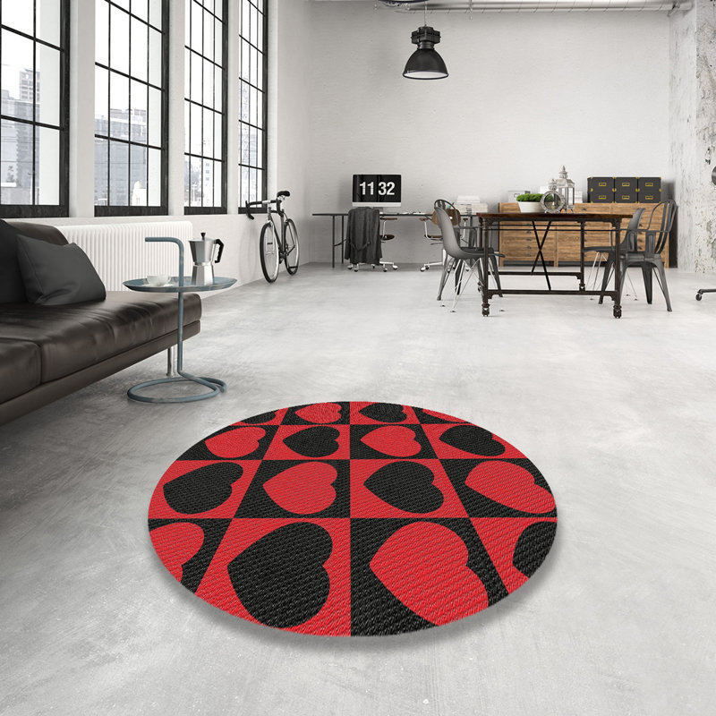 Tapis de zone rouge/noir à motifs Bekbele, Rond 7 pi
