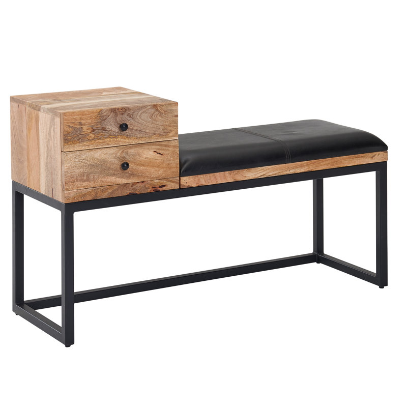Retiro Genuine Leather Upholstered Storage Bench, Black