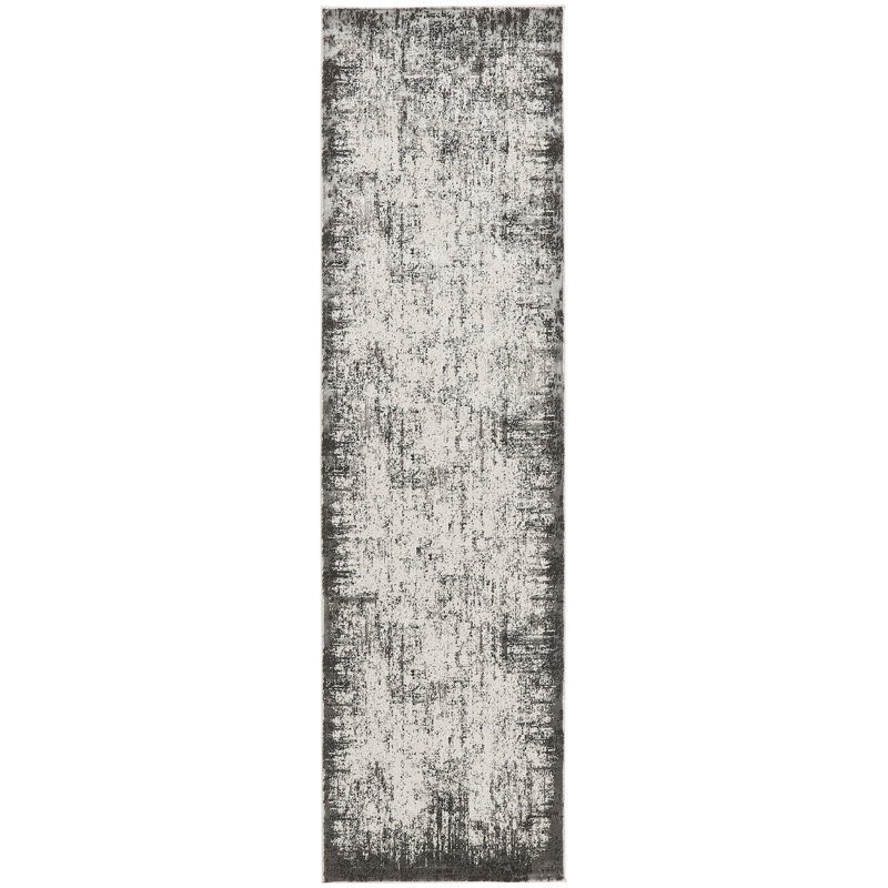 Machine Woven Polyester Area Rug in Cream/Gray, Runner 2'3" x 7'6"