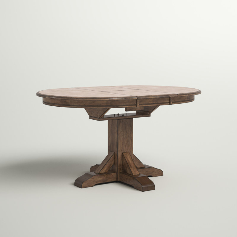 Kewaunee Extendable Rubberwood Round Solid Wood Top with Solid Wood Base Dining Table, Rustic Brown