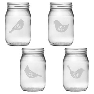 4 x Handle Drinking (440ml) Jars Embossed With Ball Mason Regular Mouth  USA!