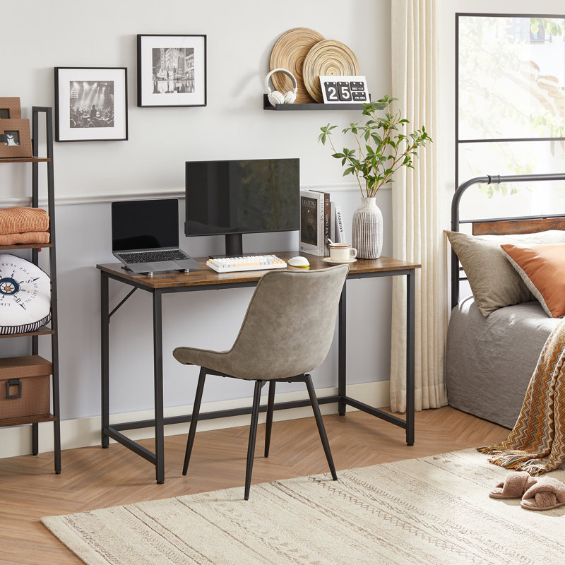 Alaeyah Metal Base Computer Desk, Brown, Black