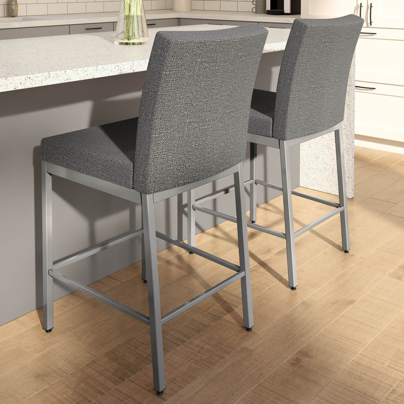 Fellman Upholstered Counter & Bar Stool with Metal Base, Counter Stool (26" Seat Height), Gray, Gray