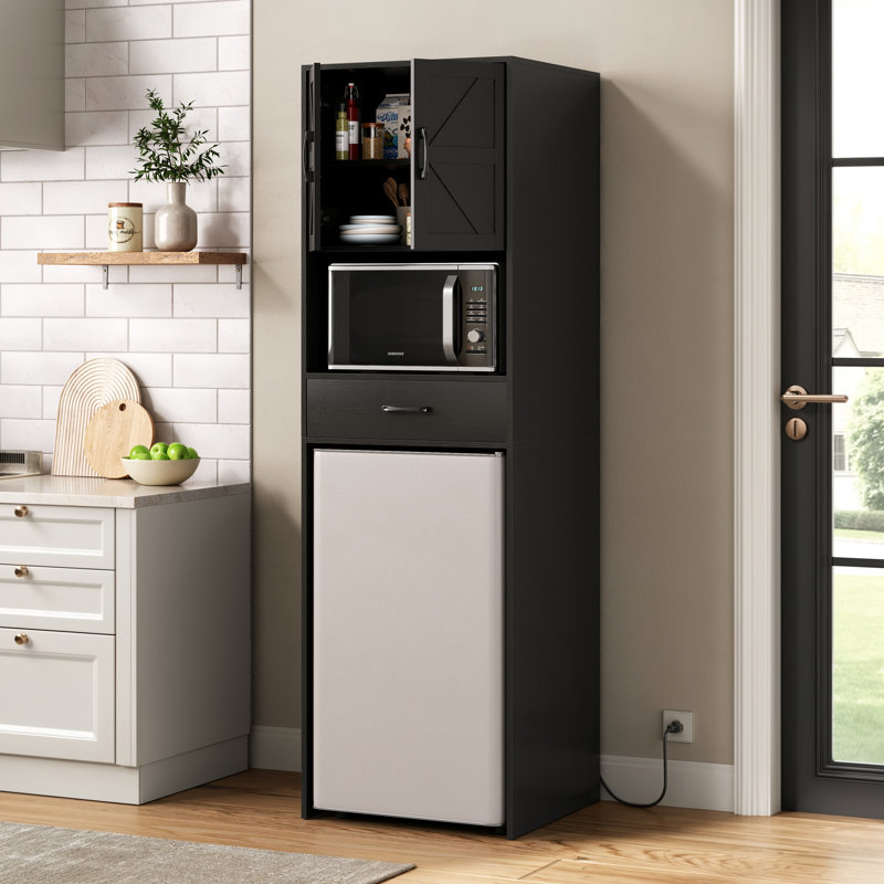 Mini Fridge Stand With Storage And Power Outlet, Coffee Bar Cabinet With Microwave Shelf, – Fits Most Mini Fridges And Wine Coolers, For Dorm, Kitchen, Or Office White 417A8621549C470BA8DAB8D3A506878E