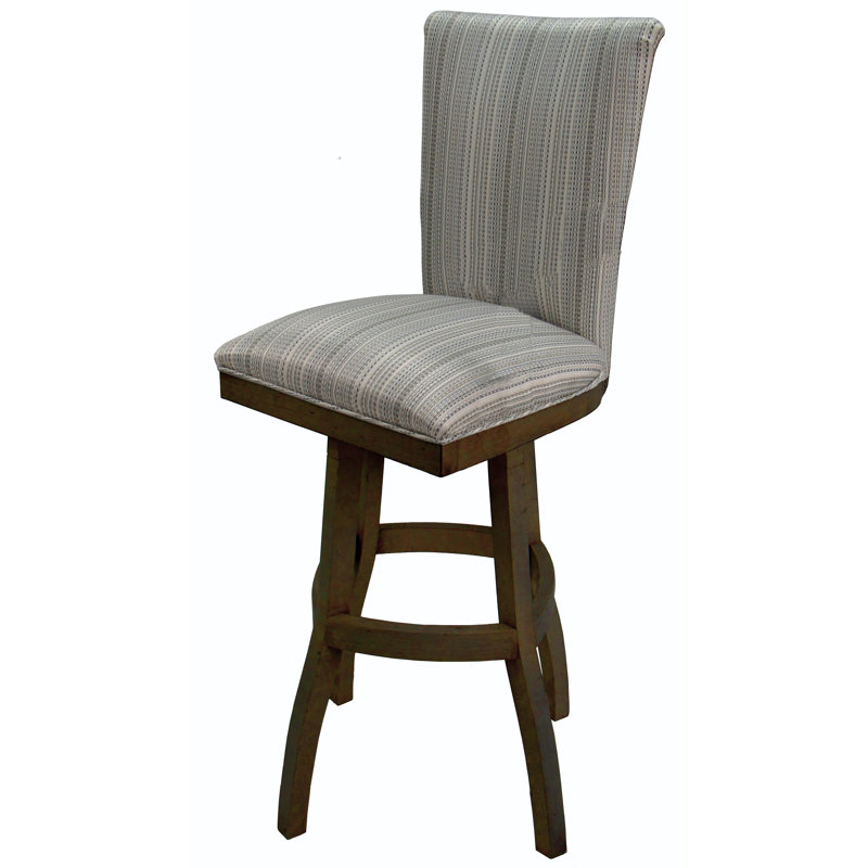 Irminger Swivel Upholstered Counter Stool with Solid Wood Frame, 34", Walnut