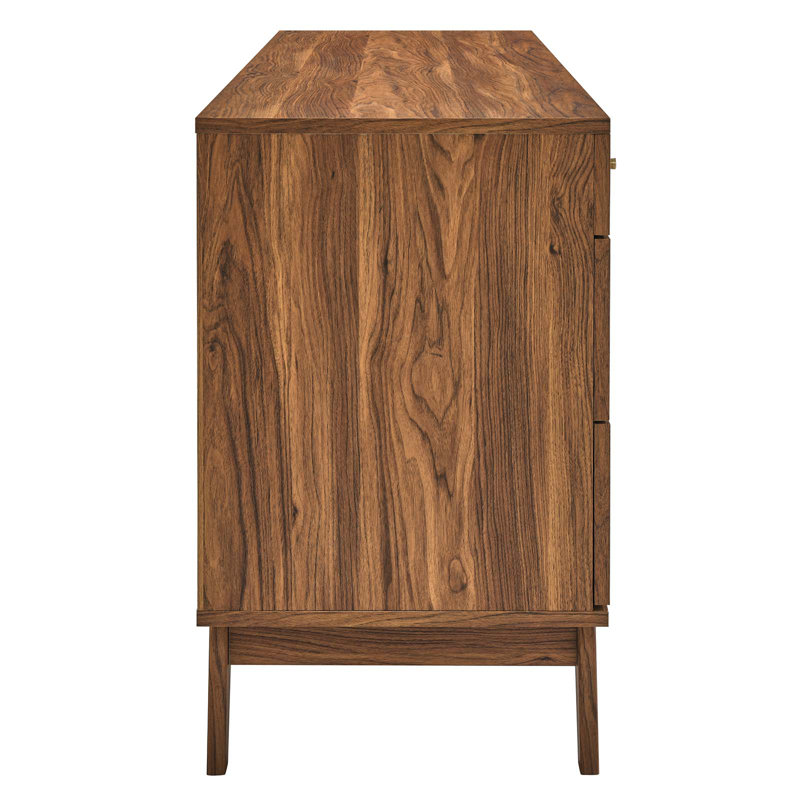 Walnut Double 8-Drawer Dresser with Rattan Weave