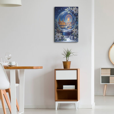 «Chicago Navy Pier - Winter Sparkle Snow Globe» par Veve, art mural en métal, 12 po x 16 po