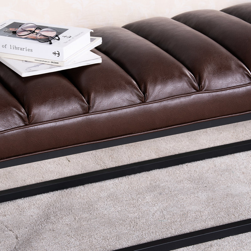 53.54" PU Leather Bench with Metal Frame, Dark Brown