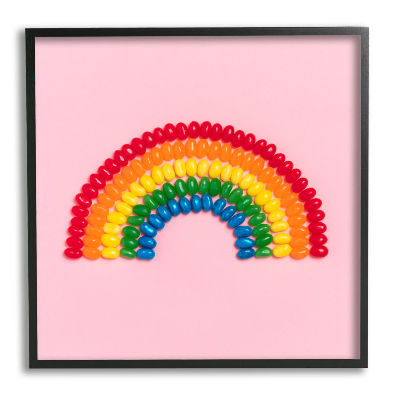 «Rainbow Shaped Candies On Wood» par Lish Creative Print, Giclée encadrée noir minuit, H 12 po x l 12 po x P 1,5 po
