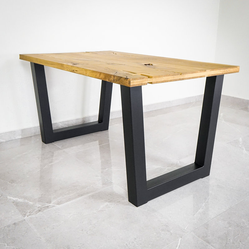 Braes Oak Solid Wood Top Metal Base Dining Table, Oak