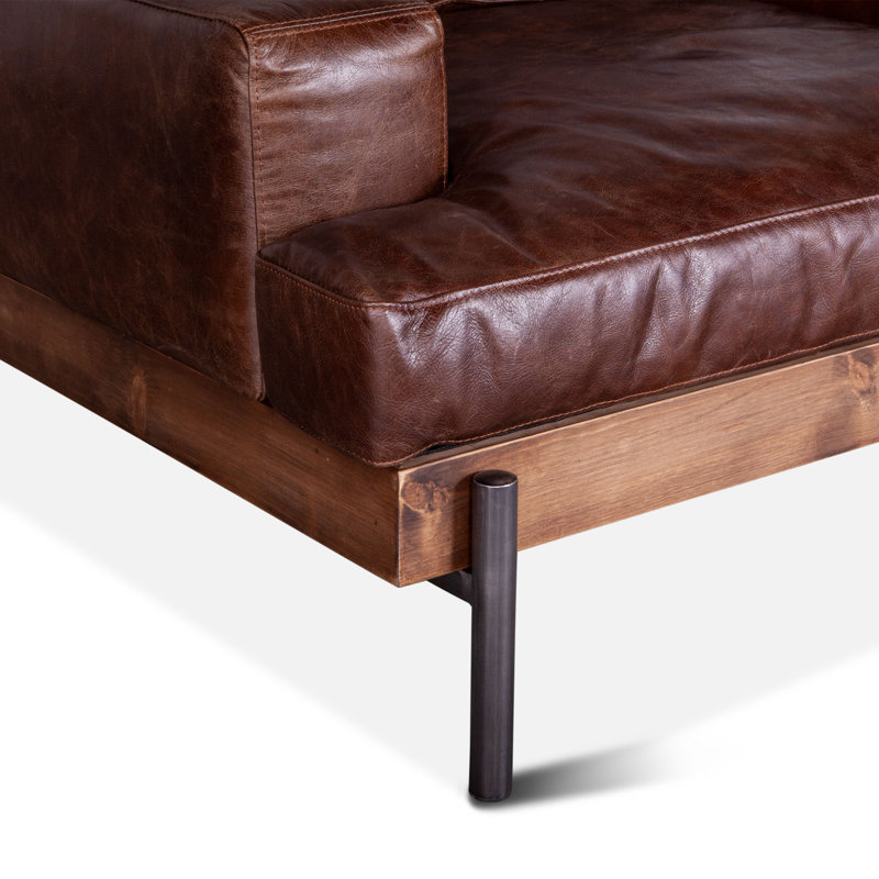 Fauteuil club en cuir fleur 41 po Micheal, Geisha brun