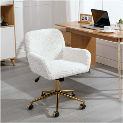 Furniture Office Chair,Artificial Rabbit Hair Home Office Chair With Metal Base,Adjustable Desk Chair Swivel Office Chair,Vanity Chair