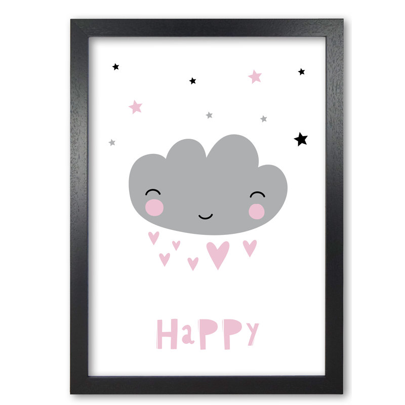 Happy Cloud - Print, 42 cm H x 30 cm W x 5 cm D, Black Grain Frame