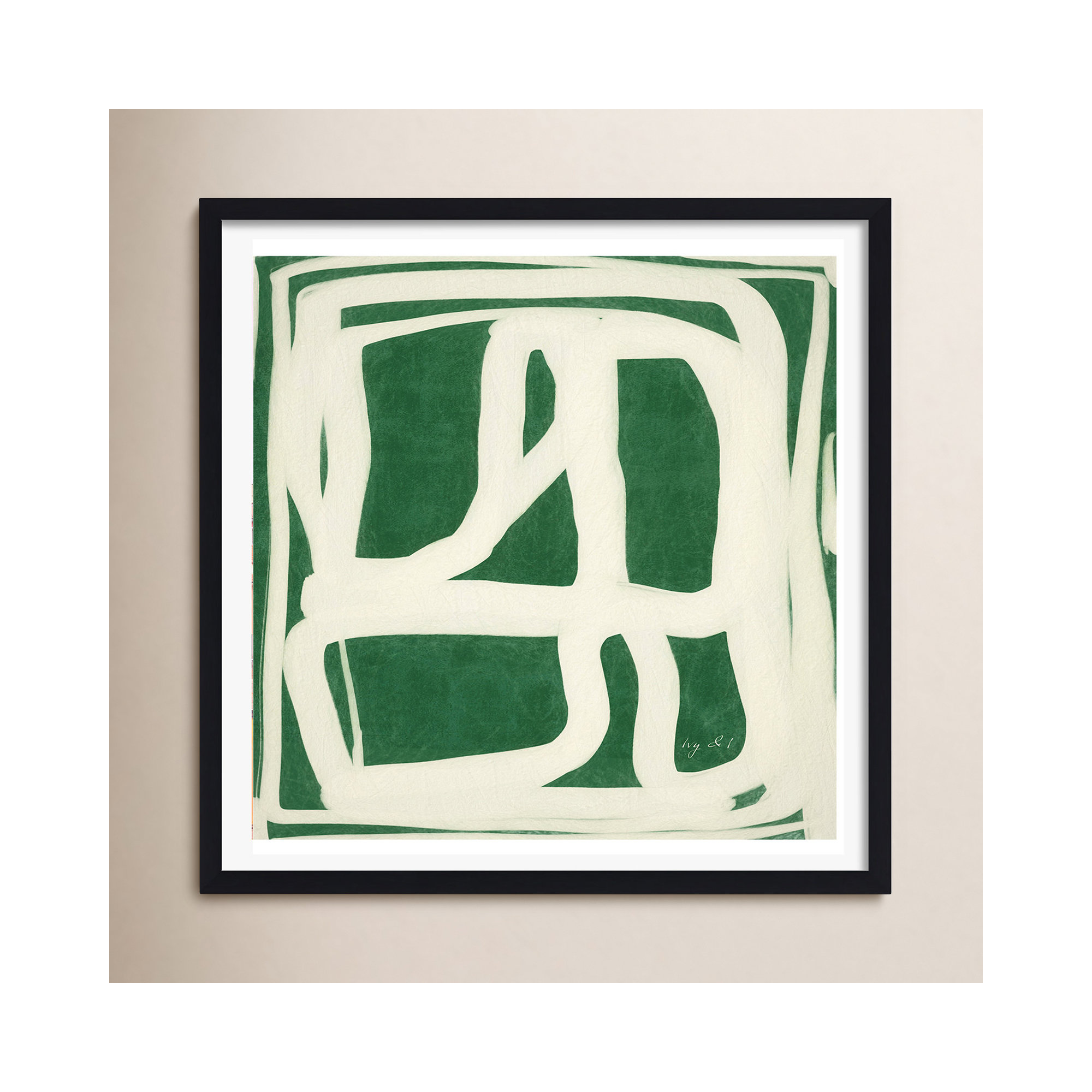 Green White Movement by Ivy&I, 12" H x 12" W x 0.75" D, Yes, Black Framed Paper