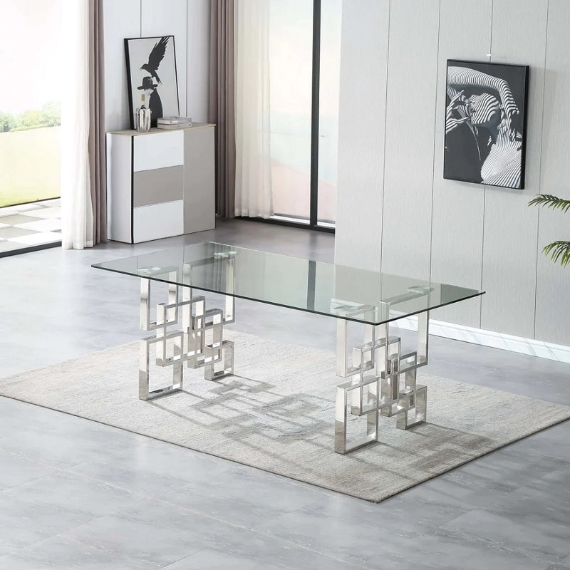 Table de salle à manger rectangulaire L 71 po x l 35,5 po Aiyla, Chrome