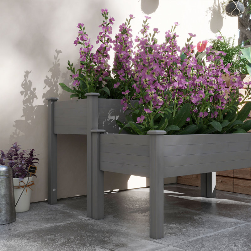 Dahlonega Wood Elevated Planter, Gray