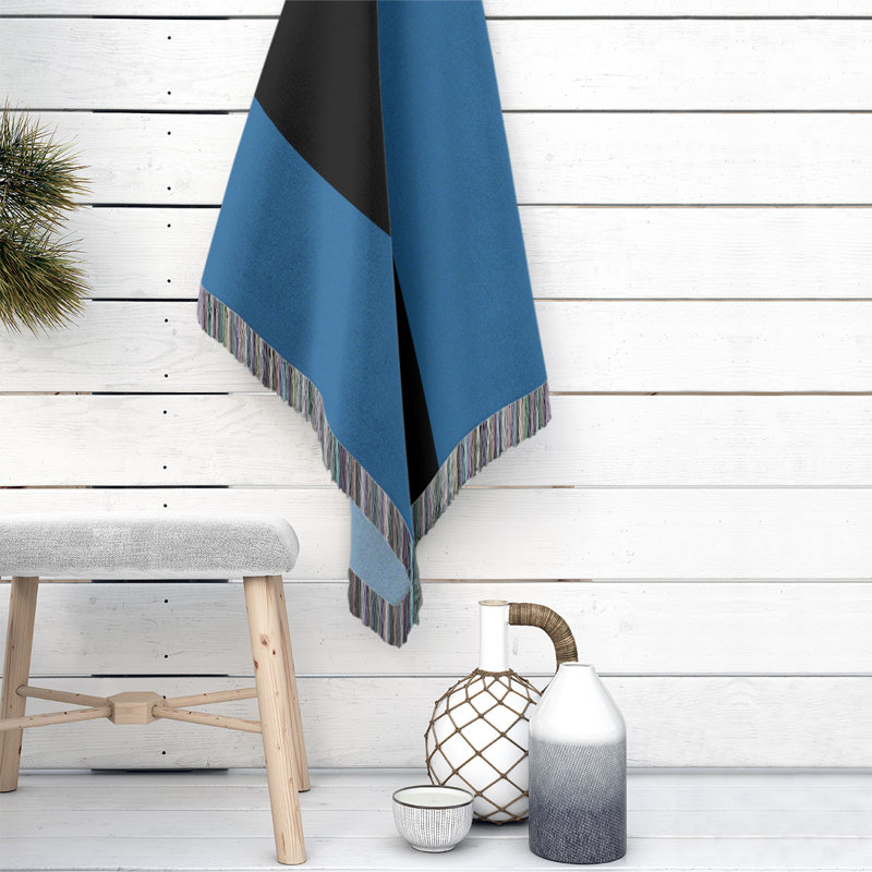 Hand Woven Throw Blanket, 50" x 60", Blue/Black/Blue, Fleece