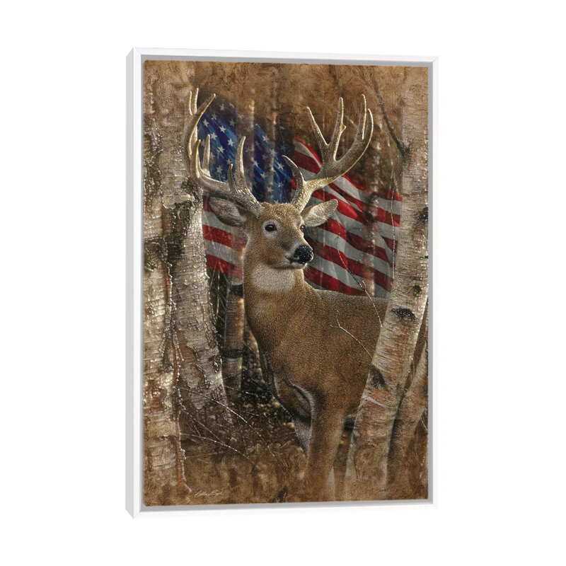 Whitetail Buck America par Collin-gris-impression d’art graphique, Pas de tapis, H 48 po x l 32 po x P 1,5 po