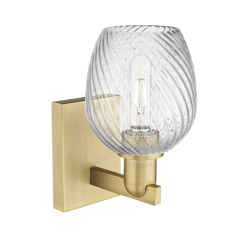 Lyman - 1 lumière - Abat-jour cannelé en spirale transparent - Applique murale, Transparent / laiton brossé