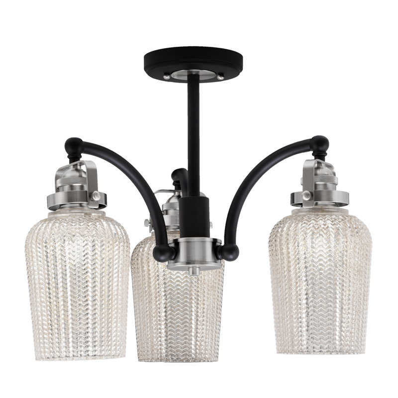 Plafonnier semi-encastré avec verre texturé 5 po Easton, Noir mat/nickel brossé, Verre texturé argent