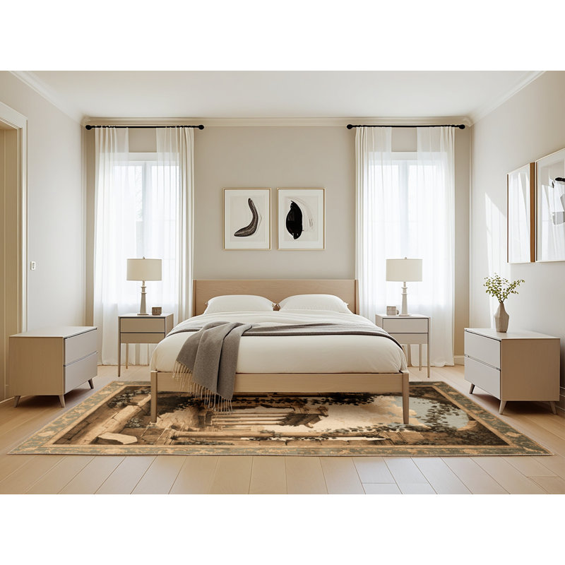 Tapis brun français lavable à la machine, Rectangle 5 pi x 8 pi