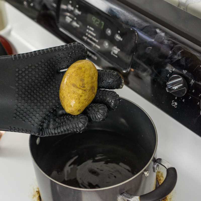 Extra Long Black Silicone BBQ Grill Gloves